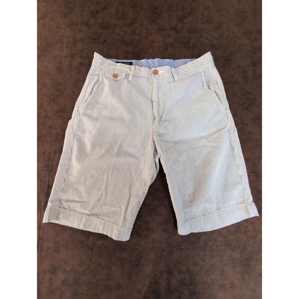 J. Crew Mens 30 Blue White Stripe Flat Front Chino Bermuda Shorts Cotton